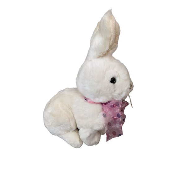 applause bunny rabbit plush sitting pink ribbon b bow 10"  soft white cream - Picture 2 of 10